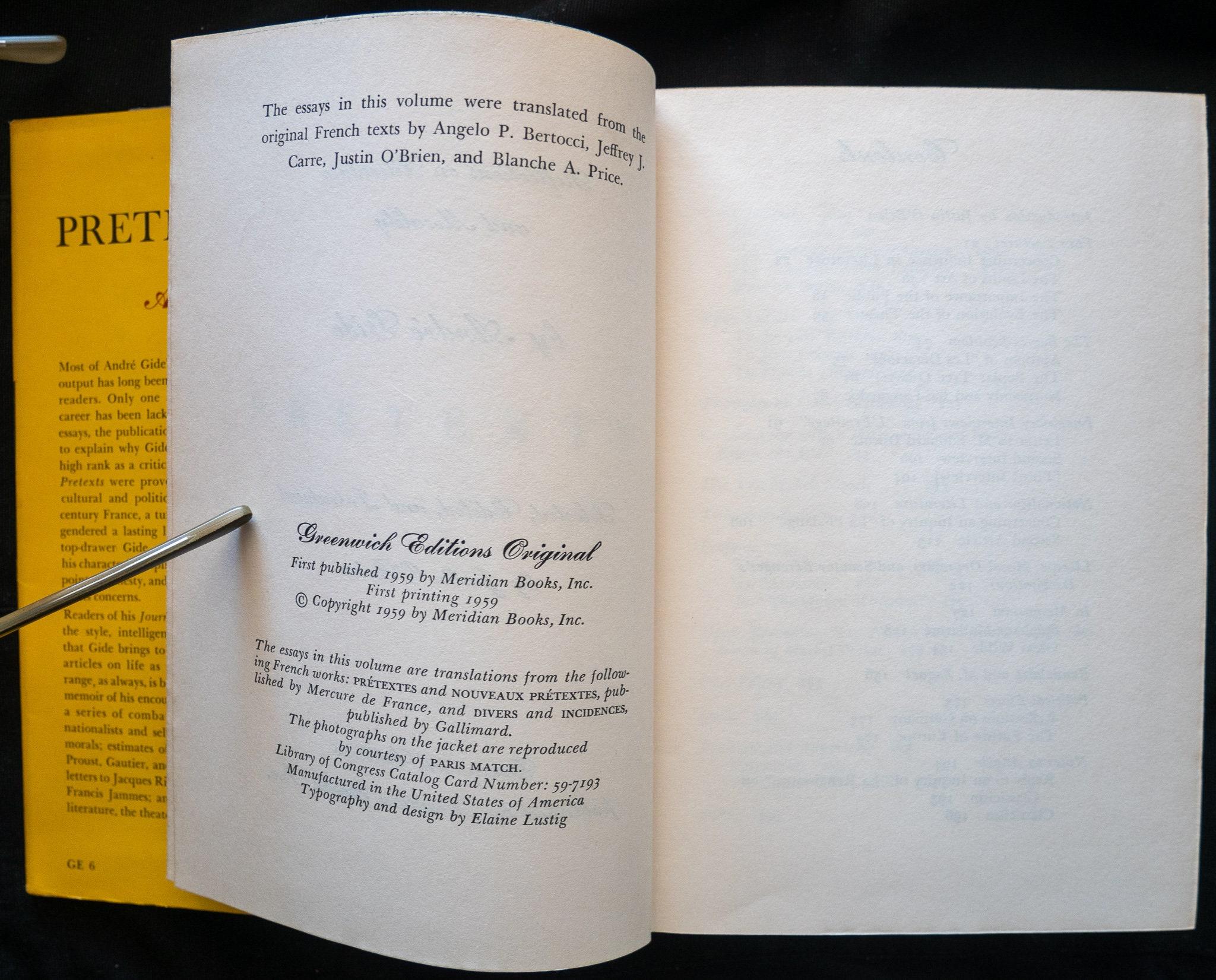 Madeline 1952 & Pretexts 1959 Essays on Literature and Morality by ...